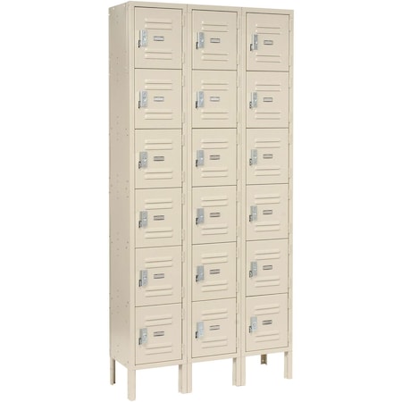 Global Industrial Six Tier Locker, 12x15x12, 18 Door, Unassembled, Tan 652057TN